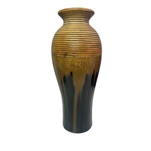 Studio Art Pottery Stoneware Vase - Textured Drip Glaze - Signed & Dated 2009